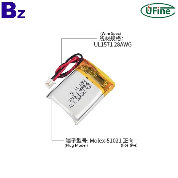 702025 3.7V 300mAh 可充電鋰電池