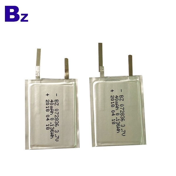 深圳電池供應商 OEM BZ 072836 3.7V 40mAh 可充電超薄電池