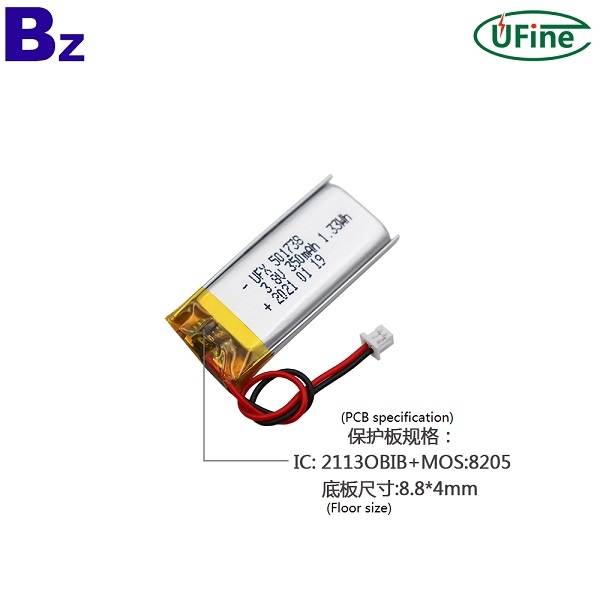 501738 3.8V 350mAh鋰聚合物電池