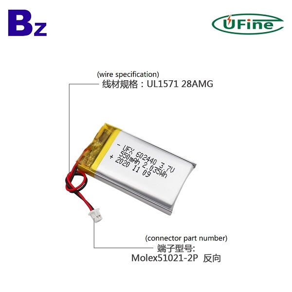 602440 550mAh 3.7V鋰聚合物電池